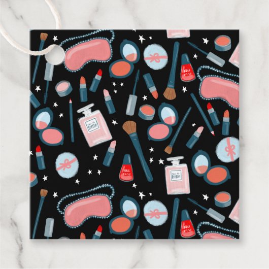  Makeup Beauty Cosmetics Pattern Black Bedankjes Labels (Voorkant)