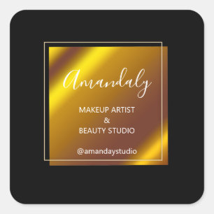 Makeup Beauty Glitter Bedankt Gold Black VIP Squar Vierkante Sticker