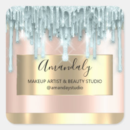Makeup Beauty Glitter Gold Framed Boutique Blue Vierkante Sticker