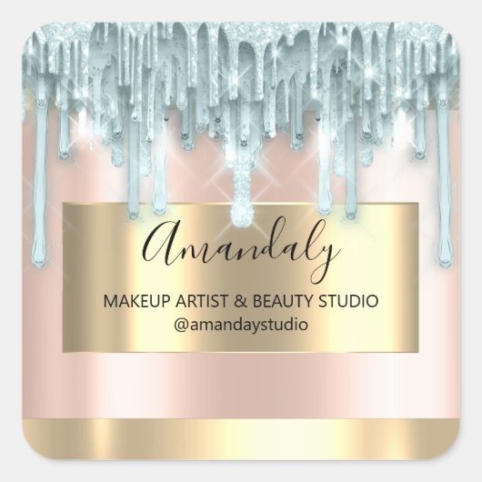 Makeup Beauty Glitter Gold Framed Boutique Blue Vierkante Sticker (Voorkant)