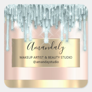 Makeup Beauty Glitter Gold Framed Boutique Blue Vierkante Sticker