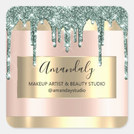 Makeup Beauty Glitter Gold Framed Boutique Blush Vierkante Sticker