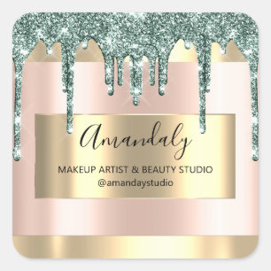 Makeup Beauty Glitter Gold Framed Boutique Blush Vierkante Sticker