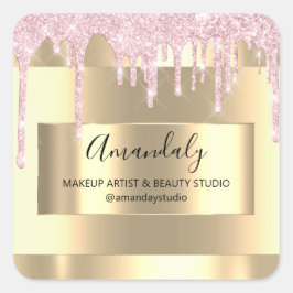 Makeup Beauty Glitter Gold Framed Boutique Pink Vierkante Sticker