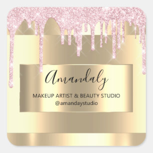 Makeup Beauty Glitter Gold Framed Boutique Pink Vierkante Sticker