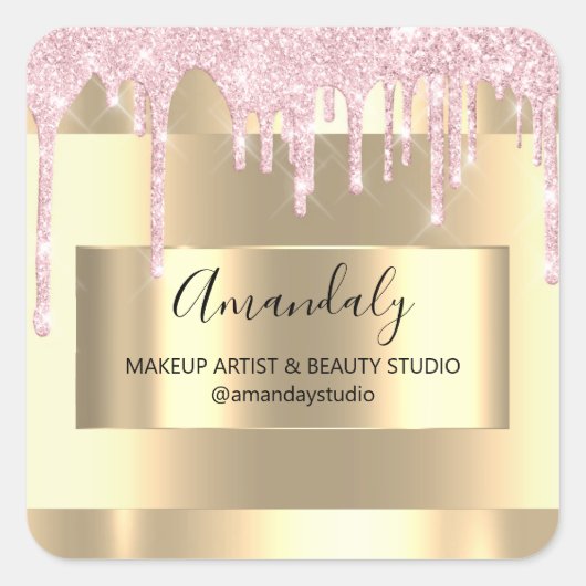 Makeup Beauty Glitter Gold Framed Boutique Pink Vierkante Sticker (Voorkant)
