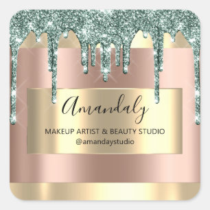 Makeup Beauty Glitter Gold Framed Boutique Roos Vierkante Sticker