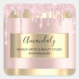 Makeup Beauty Glitter Gold Framed Boutique Vierkante Sticker