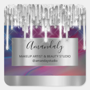 Makeup Beauty Glitter Silver Lijst Dank Abstract Vierkante Sticker