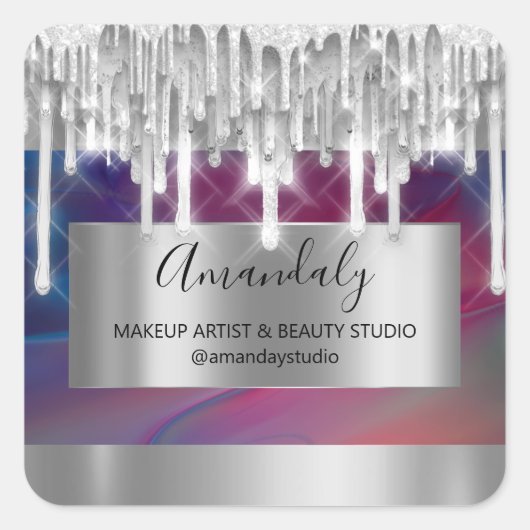 Makeup Beauty Glitter Silver Lijst Dank Abstract Vierkante Sticker (Voorkant)