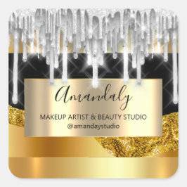 Makeup Beauty Glitter Silver Lijst Hartelijk dank Vierkante Sticker