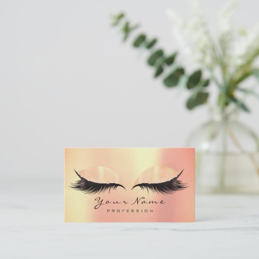 Makeup Beauty Peach Coral Metallic Lashes Glitter Visitekaartje (Staand voorkant)