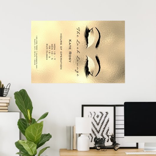 Makeup Beauty Salon Browns Gold openinguren Poster (Thuiskantoor)
