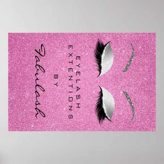 Makeup Beauty Salon Eyebrow Name Silver Pink Poster (Voorkant)
