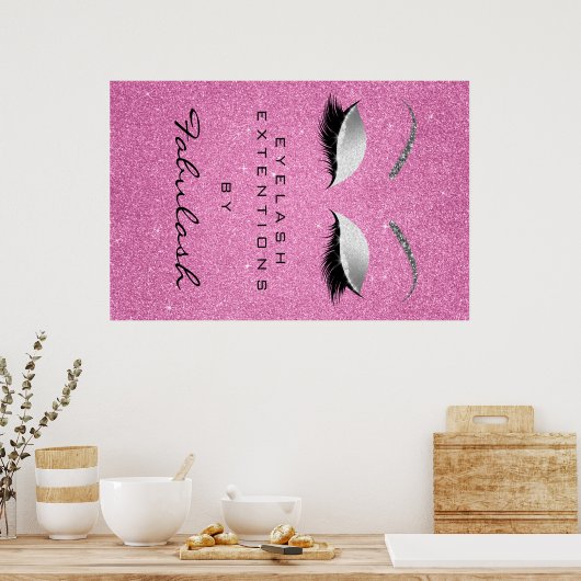 Makeup Beauty Salon Eyebrow Name Silver Pink Poster (Keuken)