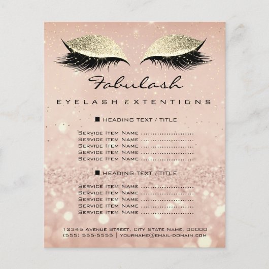Makeup Beauty Salon Glitter Flyer Pink Gold Blush (Voorkant)