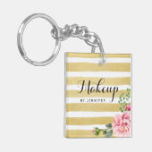 Makeup Beauty Salon Gold Stripes Pink Flower Decor Sleutelhanger (Voorkant Links)