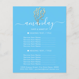 Makeup Beauty Salon Hairdresser Logo Gold Blue Flyer