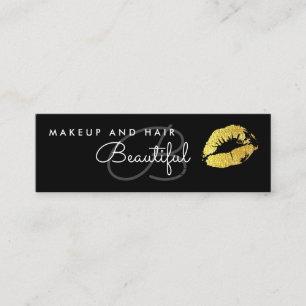 Makeup Beauty Salon Monogram Gold Lips Black Mini Visitekaartje