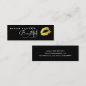 Makeup Beauty Salon Monogram Gold Lips Black Mini Visitekaartje (Voorkant / Achterkant)