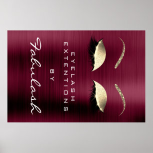 Makeup Beauty Salon Name Gold Burgundy Eyebrows Poster