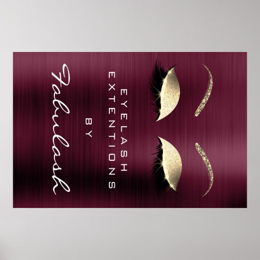 Makeup Beauty Salon Name Gold Burgundy Eyebrows Poster (Voorkant)