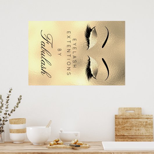 Makeup Beauty Salon Name Gold Luxury Eyebrows Poster (Keuken)
