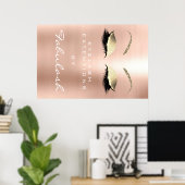 Makeup Beauty Salon Name Gold Pink Skinny Eyebrows Poster (Thuiskantoor)
