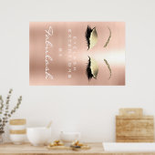 Makeup Beauty Salon Name Gold Pink Skinny Eyebrows Poster (Keuken)