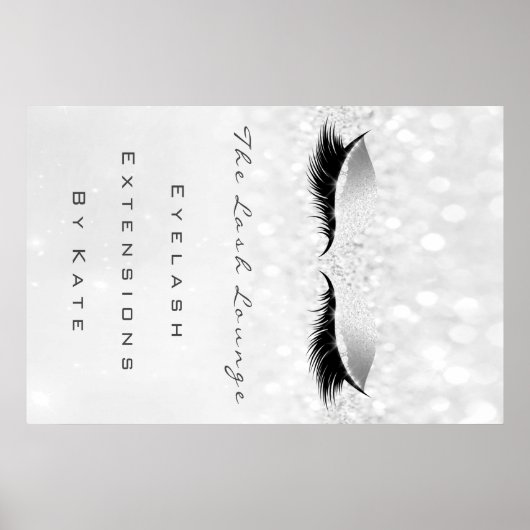 Makeup Beauty Salon Name Gray Silver Spark Lashes Poster (Voorkant)
