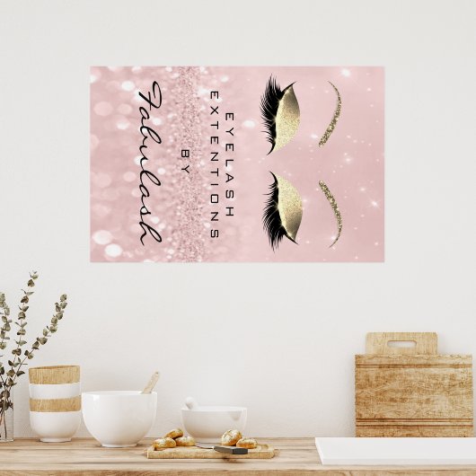 Makeup Beauty Salon Name Roos Gold Pink Eyebrow Poster (Keuken)