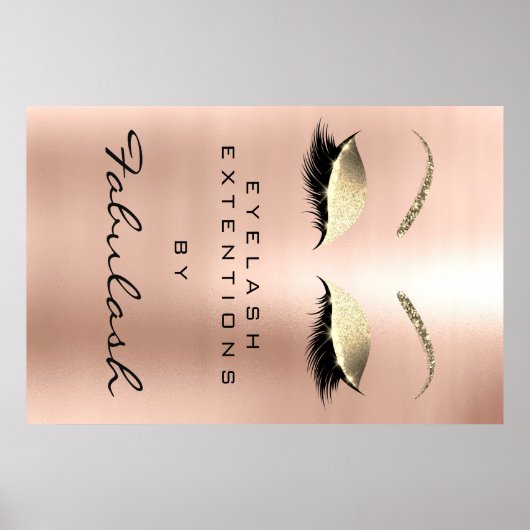 Makeup Beauty Salon Name Roos Gold Pink Eyebrows Poster (Voorkant)
