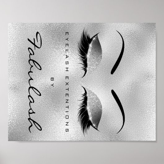 Makeup Beauty Salon Name Silver Glitter Eyebrows Poster (Voorkant)