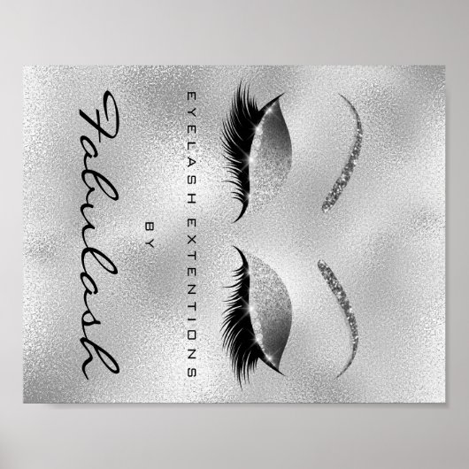 Makeup Beauty Salon Name Silver Glitter Glam Poster (Voorkant)
