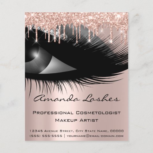 Makeup Beauty Salon Pink Glitter Drijft Grijs Roos Flyer (Achterkant)