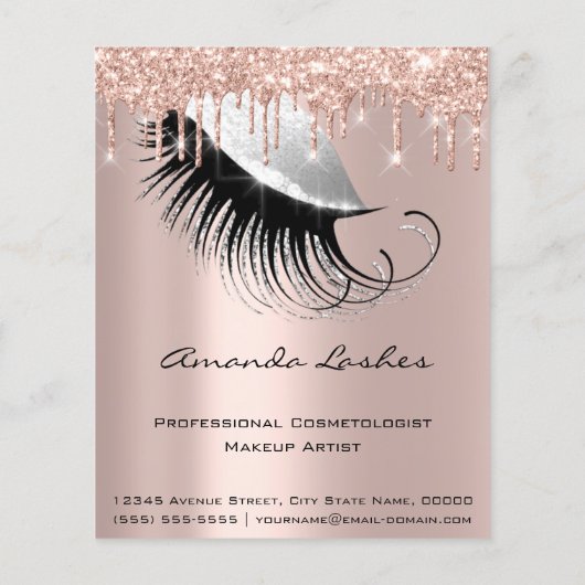 Makeup Beauty Salon Pink Glitter Flyer Grey Roos (Achterkant)