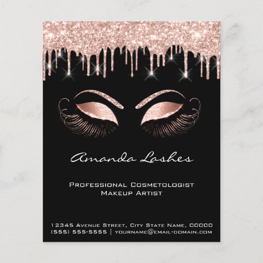 Makeup Beauty Salon Pink Glitter Flyer Spark Black (Achterkant)