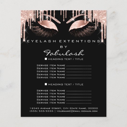 Makeup Beauty Salon Pink Glitter Flyer Spark Black (Voorkant)