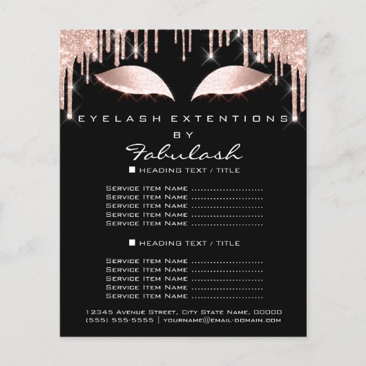 Makeup Beauty Salon Pink Glitter Flyer Spark Black (Voorkant)