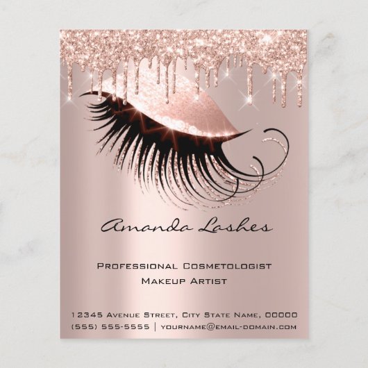 Makeup Beauty Salon Pink Glitter Flyer Spark Roos (Achterkant)