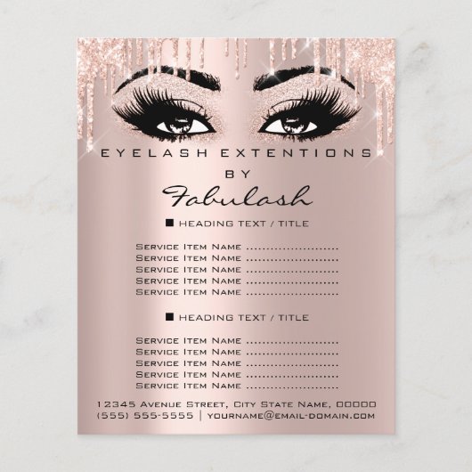 Makeup Beauty Salon Roos Glitter Prices Eyelashes Flyer (Voorkant)