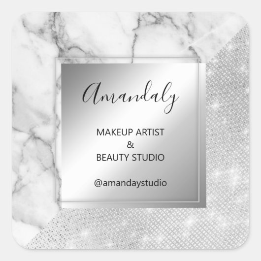 Makeup Beauty Shop Dank Marble Lijst Grey Lux Vierkante Sticker (Voorkant)