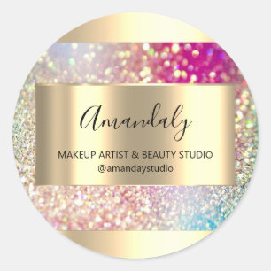 Makeup Beauty Shop Lijst Gold Favor Hologram Lux Ronde Sticker