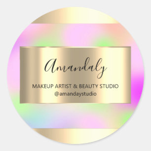 Makeup Beauty Shop Lijst Gold Favor Pink Ronde Sticker