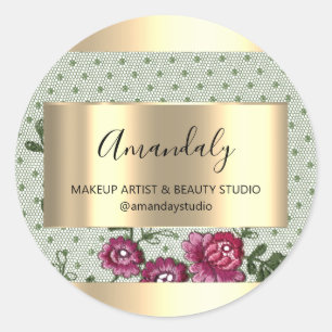 Makeup Beauty Shop Lijst Gold Favor Rozen Lace Ronde Sticker