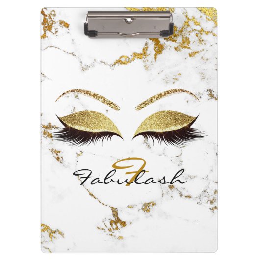 Makeup Beauty Studio Lashes White Marble Gold Klembord (Voorkant)