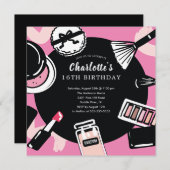 Makeup Birthday Party Invitation Kaart (Voorkant / Achterkant)