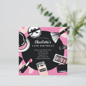 Makeup Birthday Party Invitation Kaart (Staand voorkant)