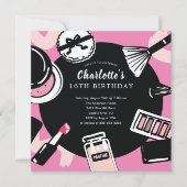 Makeup Birthday Party Invitation Kaart (Voorkant)