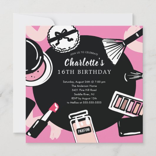 Makeup Birthday Party Invitation Kaart (Voorkant)